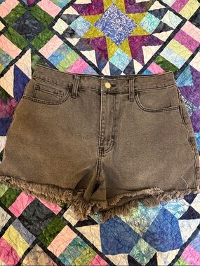 High-Rise Black Frayed Hem Denim Shorts